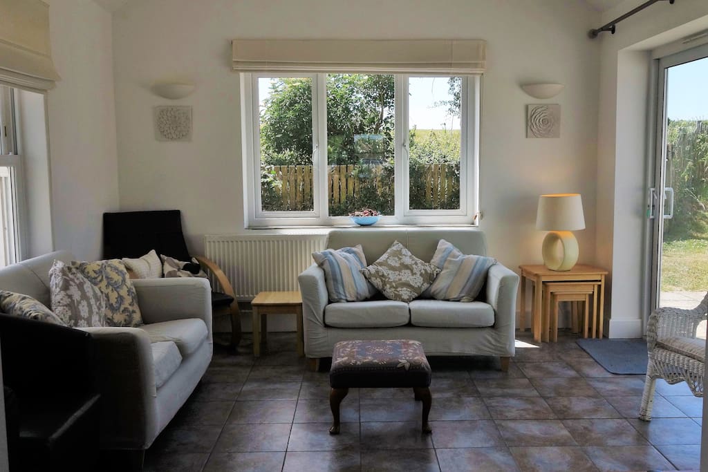Living room with doors to patio