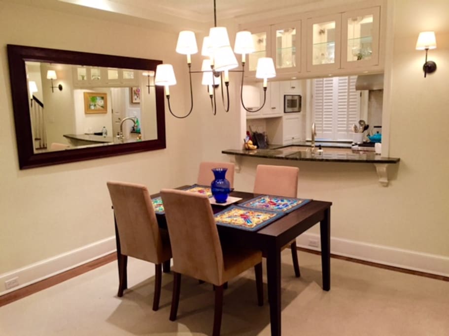 Enjoy our dining room with additional dining chairs upstairs.