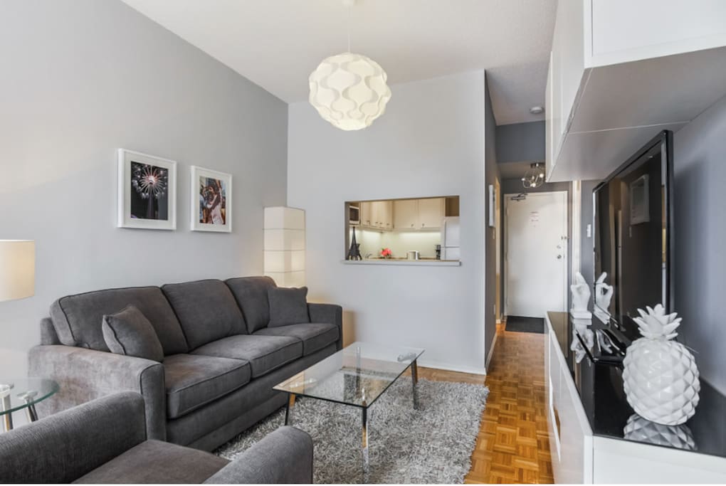 Comfortable Living room with Queen Pull out Sofa!
