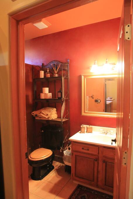 Mexican tile walk in shower and faux finished dressing area