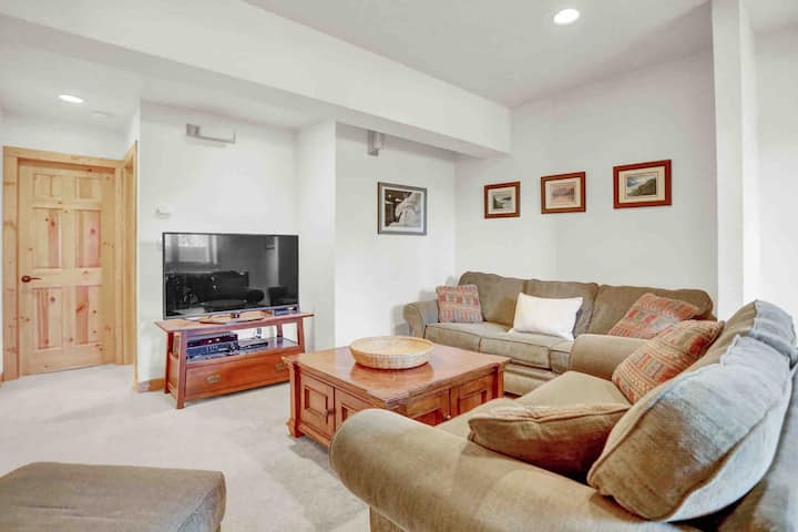 The bonus area and TV room for movie night - there is a Foosball table behind the loveseat not shown in this photo  The sofa is a sleeper sofa.