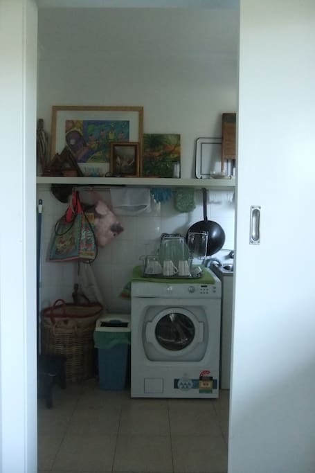 Laundry and dishwashing area, access to back yard