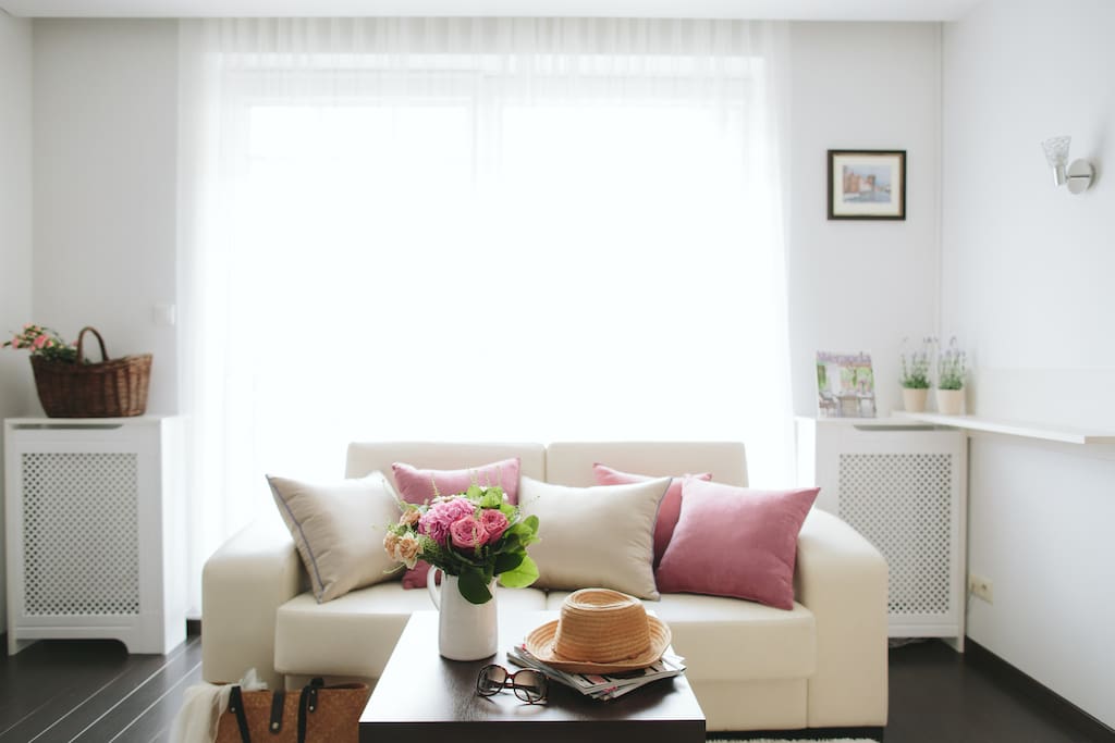Stylish and sunny living room.