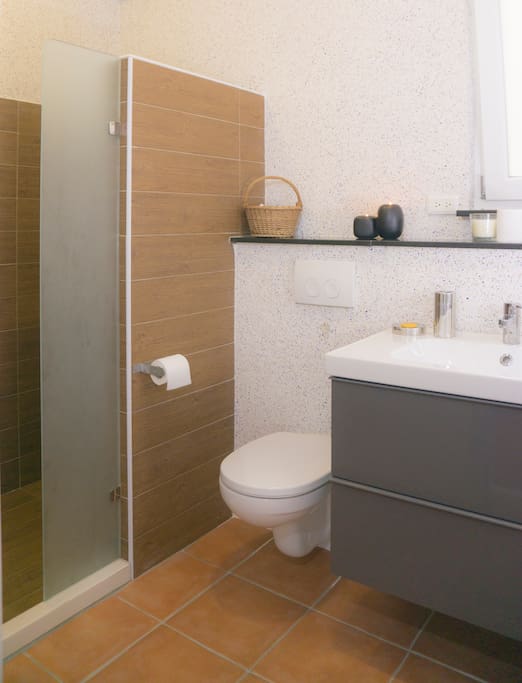 Shared shower and toilet