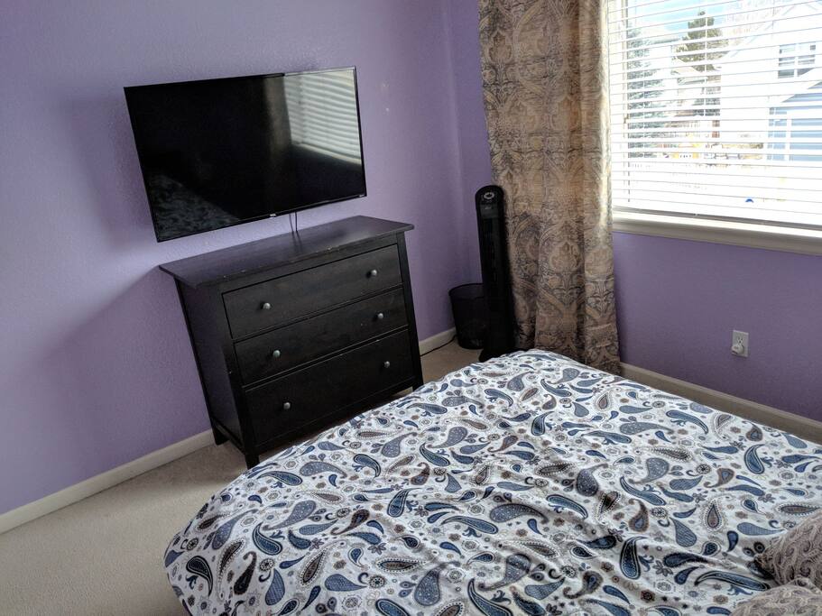 Bedroom, dresser for use and Roku 4k TV