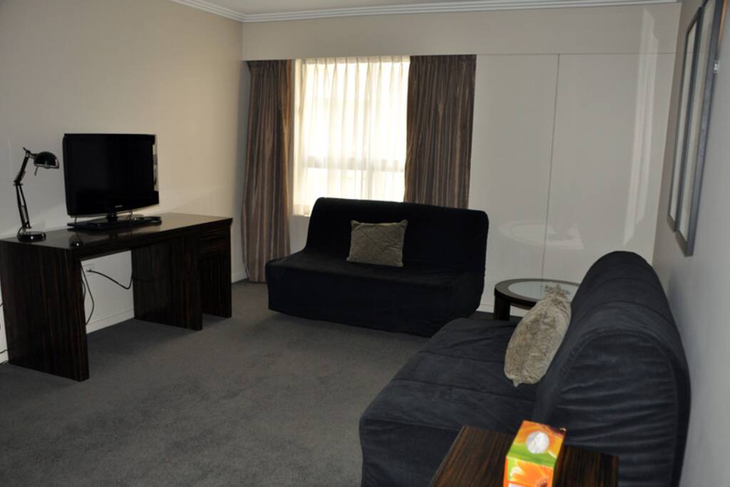 Living room with 2 double sofa beds