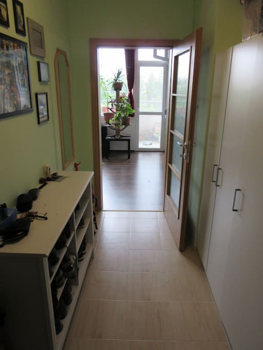 The hallway, entering the living room.