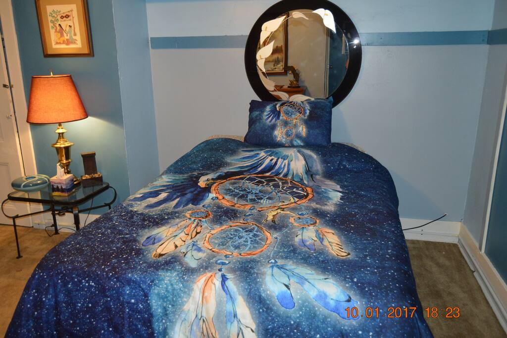 Bedroom 2 (1 Queen bed, 1-2 guest capacity, second floor); securely locked adjacent to bedroom 1 and directly attached to Bedroom 3 on third floor