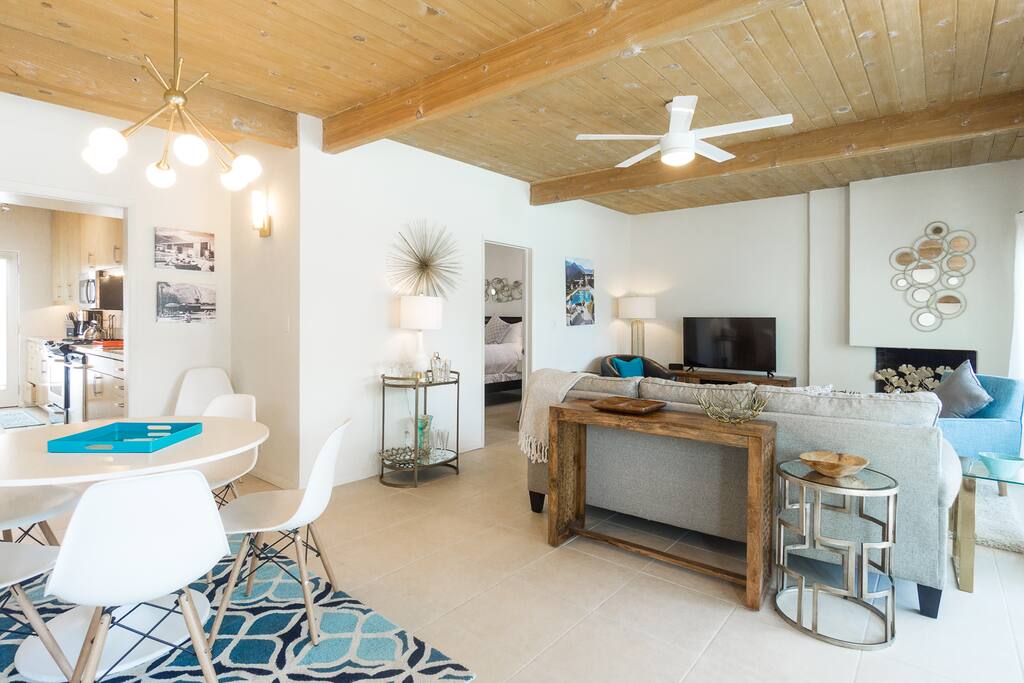 Modern decor, lots of light in the open living area.