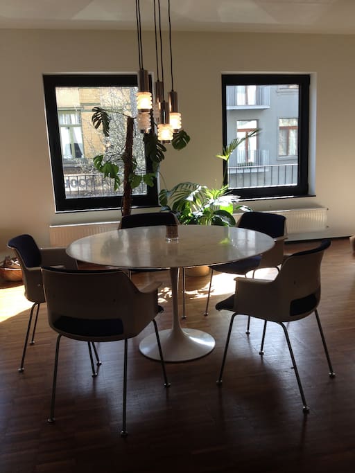 Round dinner table in living room