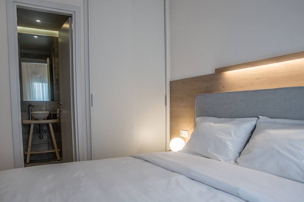 The master bedroom has its own bathroom with cabin shower