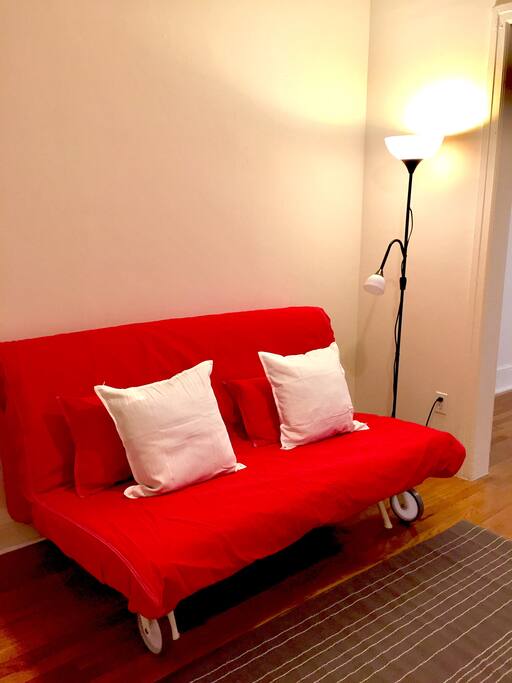 Sofa when folded for sitting