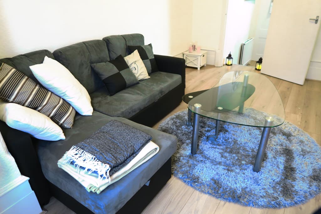 Living Room sofa bed and table