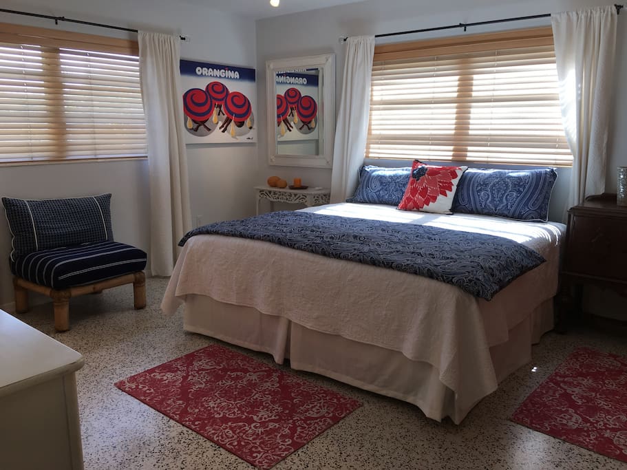 Master bedroom with king size bed and 40" cable tv