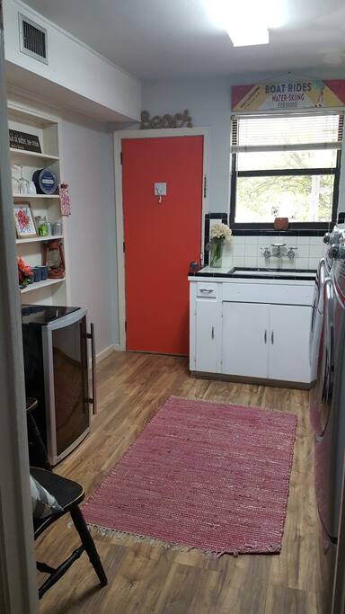 "Kitchenette"-mini-fridge, microwave, and Keurig