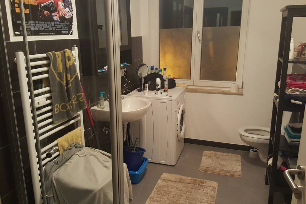 Shared Bathroom with leveled shower.
