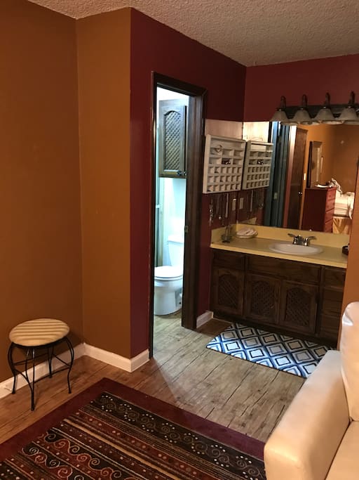 Private bathroom, vanity, and shower