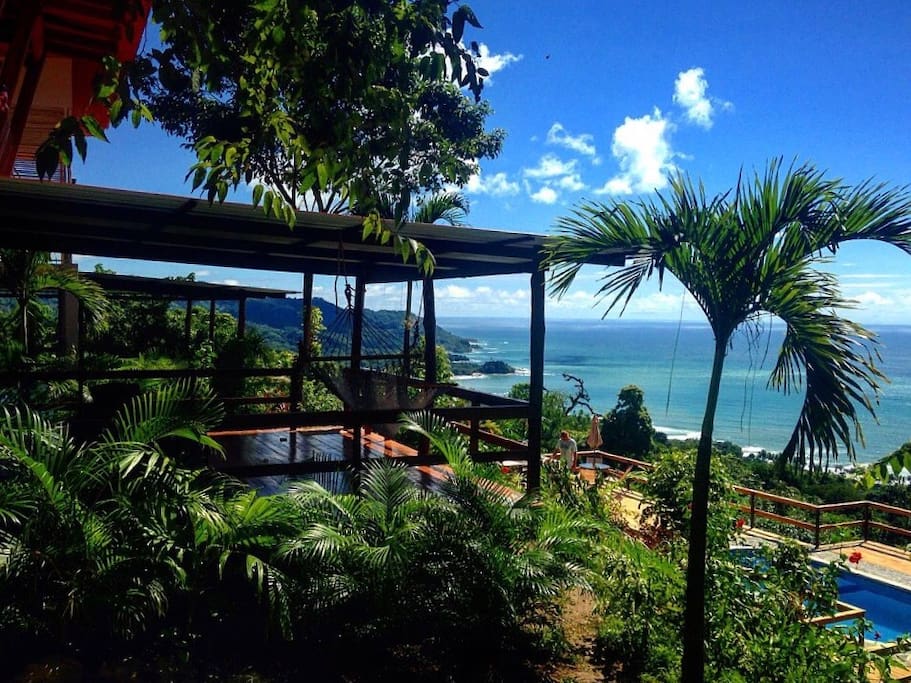 The deck of Villa Madera, the pool deck below, and the Big Blue Pacific in the background!
