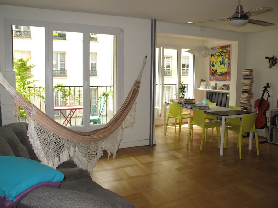 Hammock can be hooked in the living room overlooking the balcony