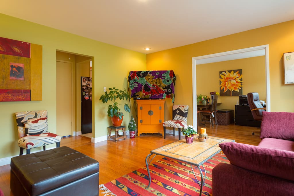 The living room and dining room are great places to fire up your laptop!