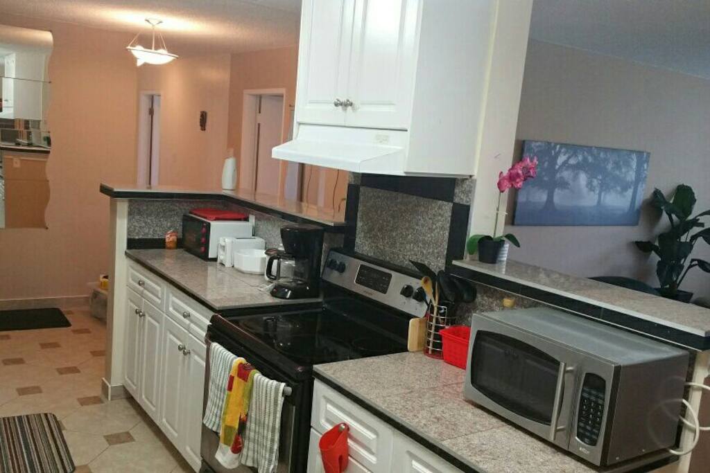Modern kitchen with the granite countertop