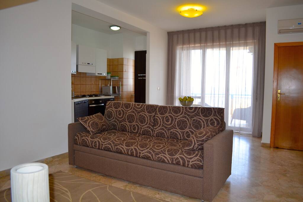 living room with sofa bed