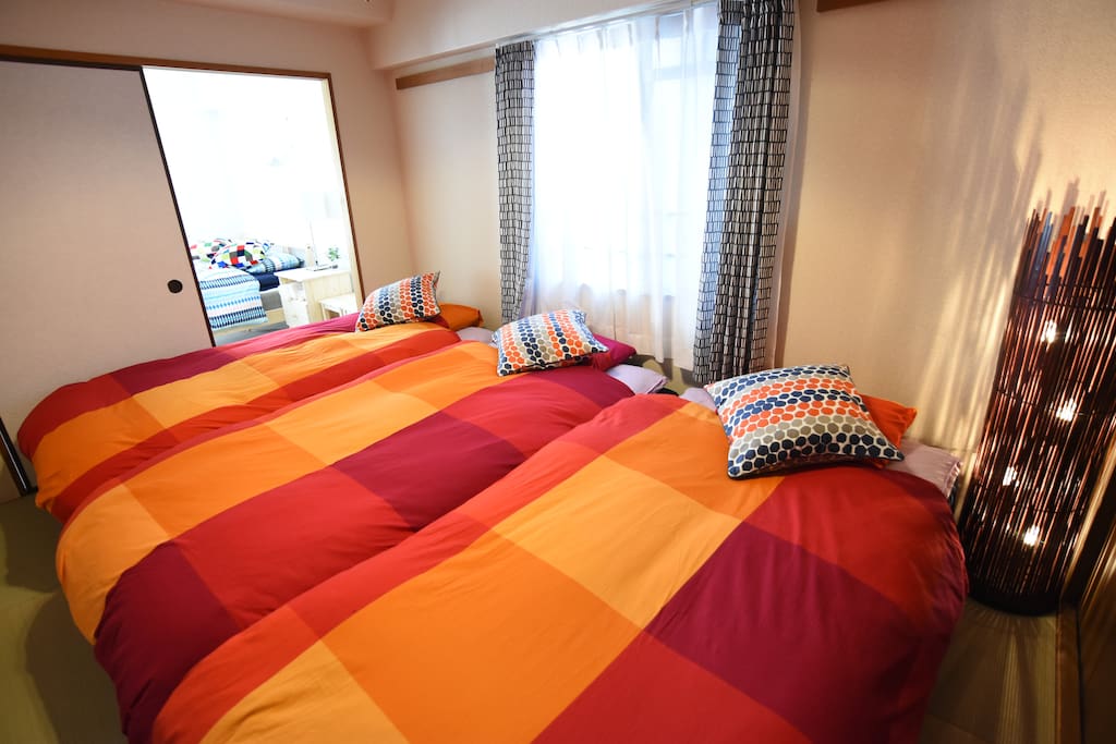 3 single beds in Japanese style bed room