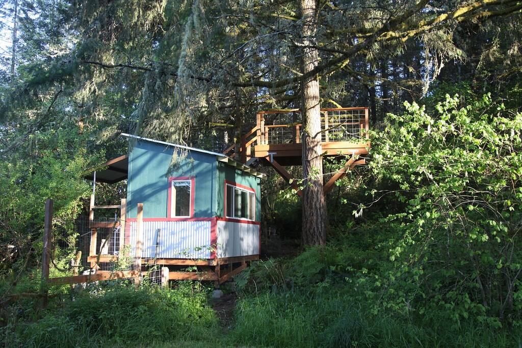 Cottage and tree deck.