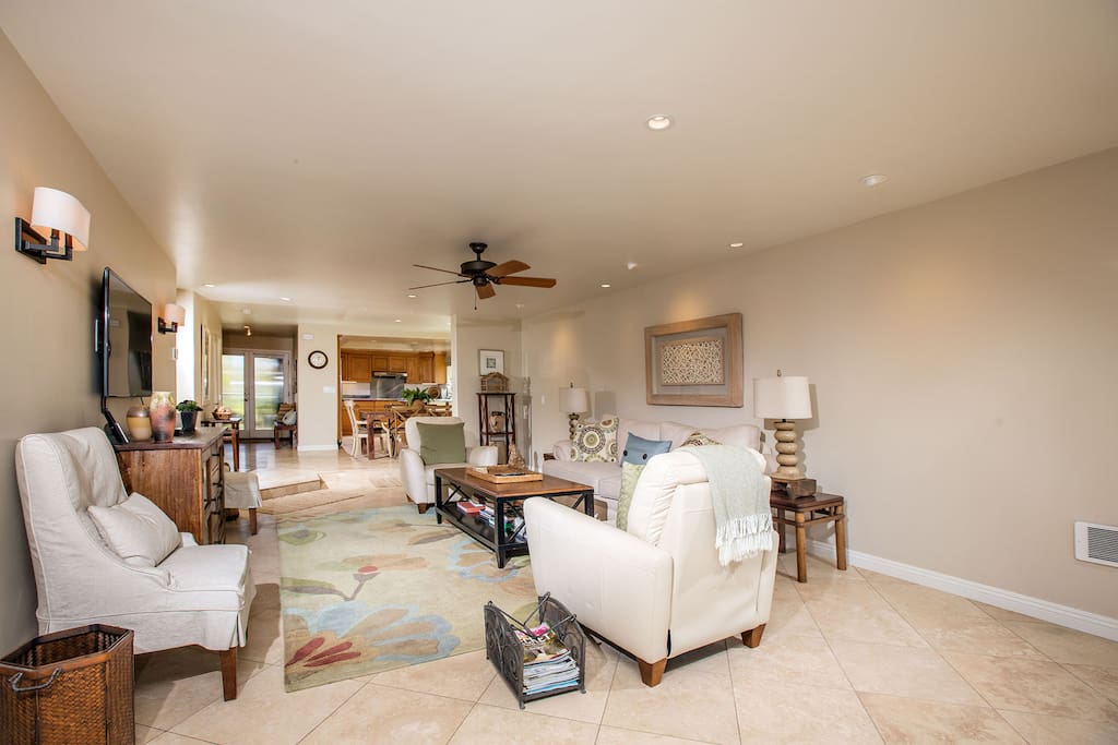 View Of Living Room From Front Slider Doors - Looking Towards The Kitchen