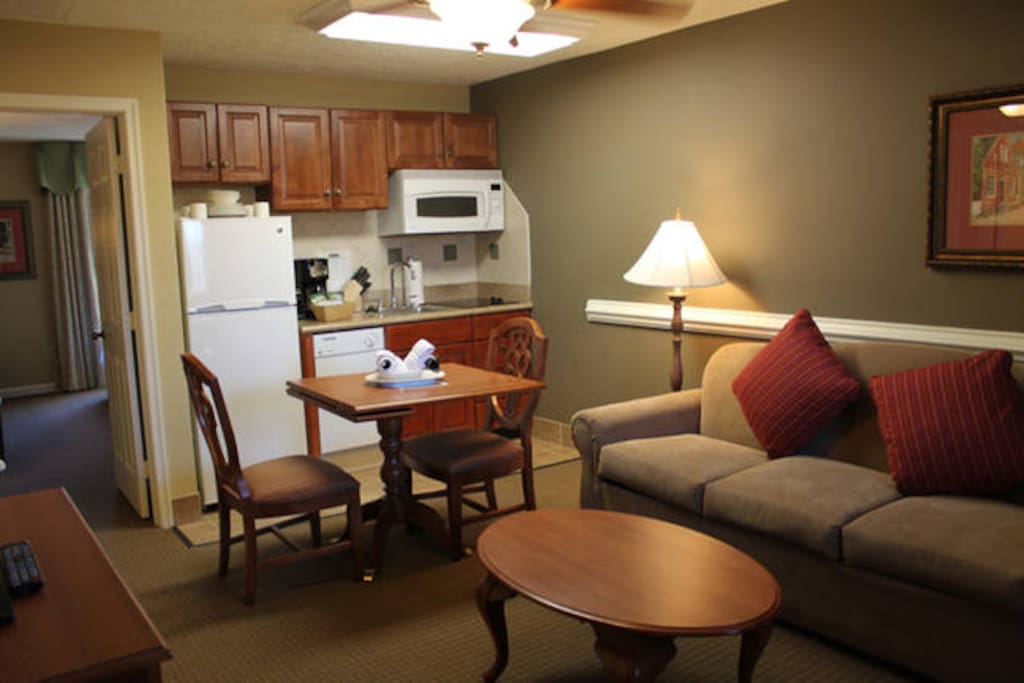 Living, kitchen and dining area
