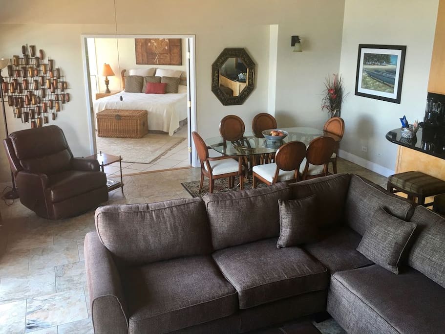 Spacious living room with magnificent views of both Lanai and Molokai