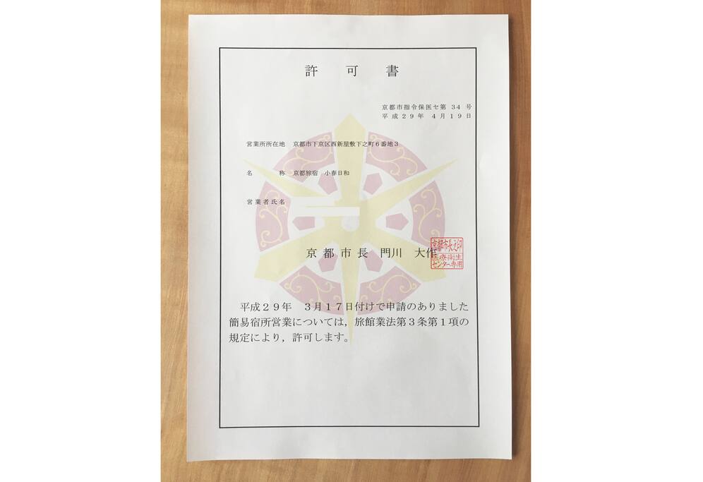 旅館許可書