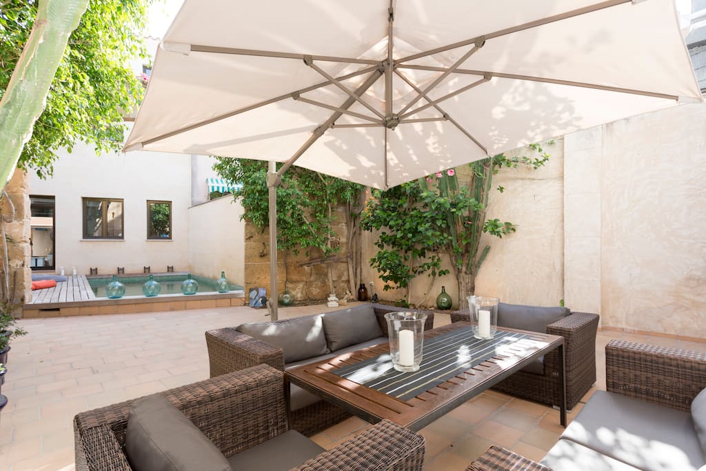 Furbished chill out and pool area.