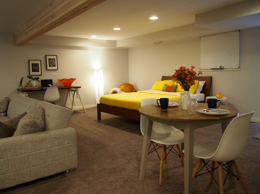 large and open feeling studio with all the space you would need for your stay in seattle