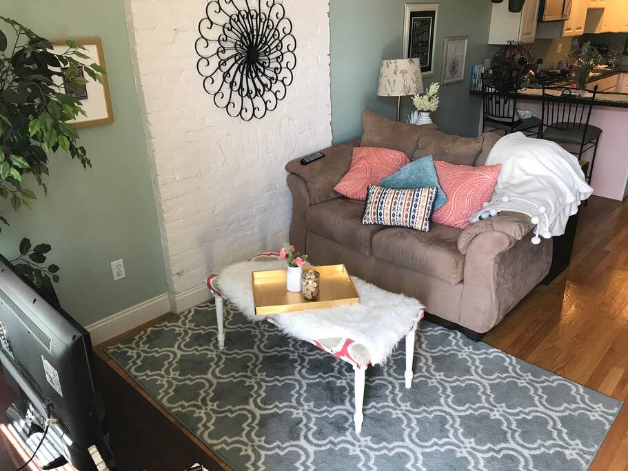 Small living room attached to kitchen.