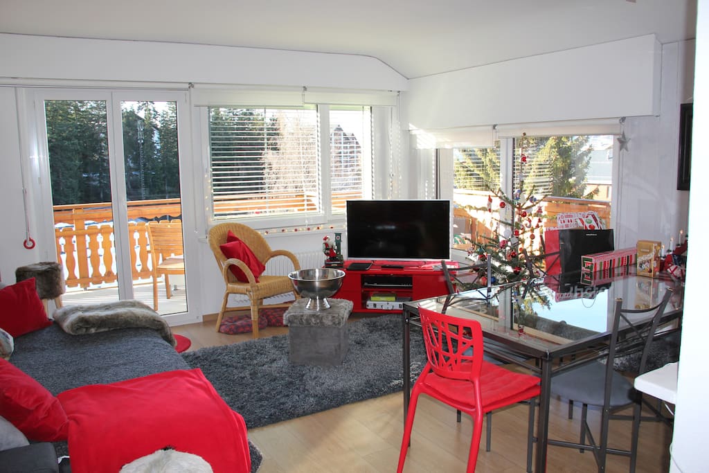 Salon et salle-à-manger d'angle, bien spacieux et agréablement lumineux
