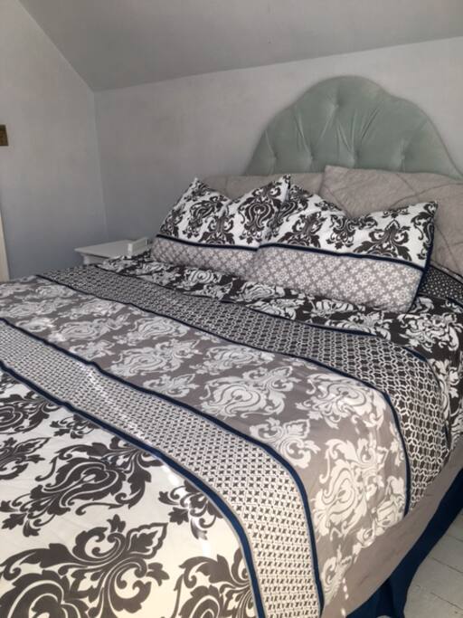 Soft, new bedding on this comfortable Queen Bed.