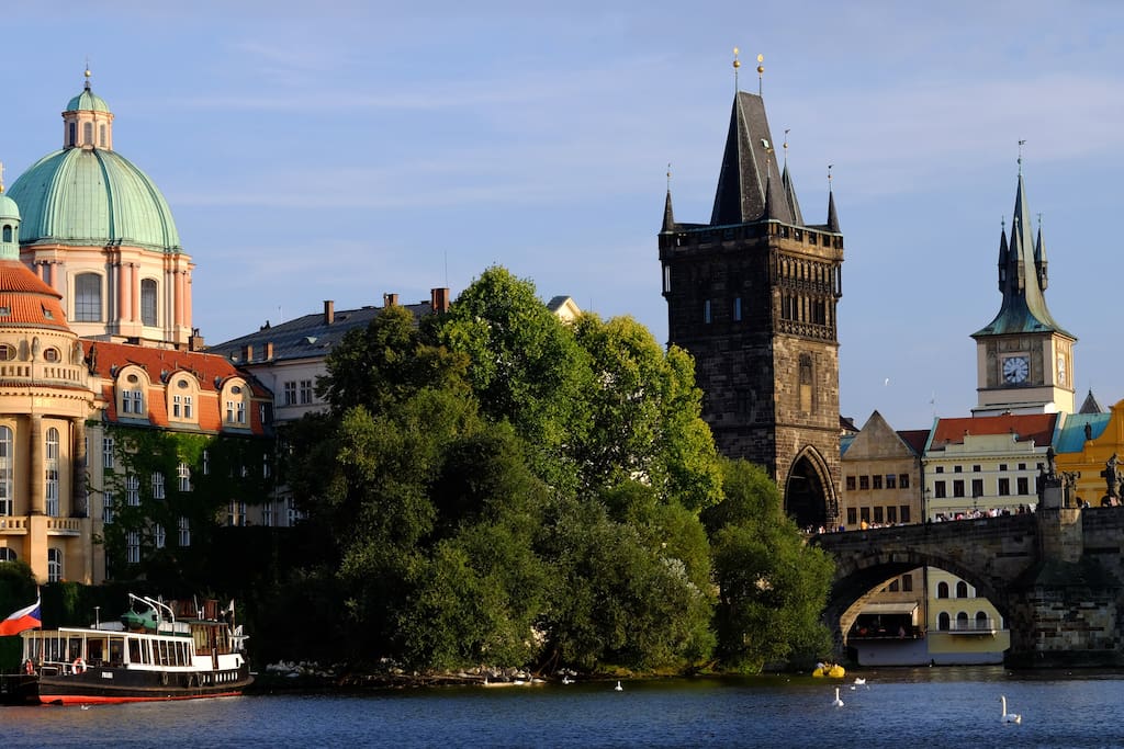 Prague riverscape with Charles Bridge