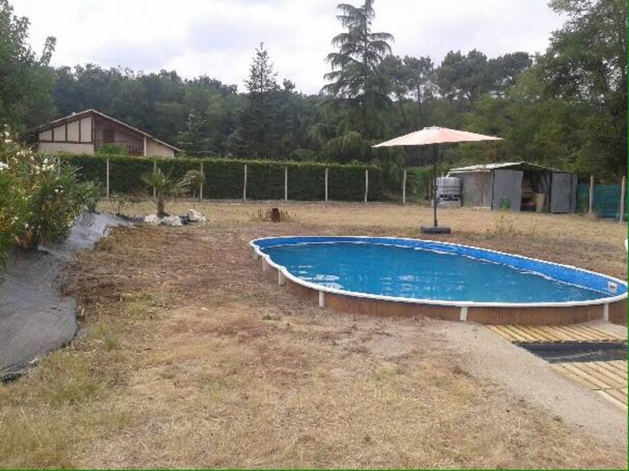 jardin extérieur avec la piscine ou on peut s'y baigner l'été