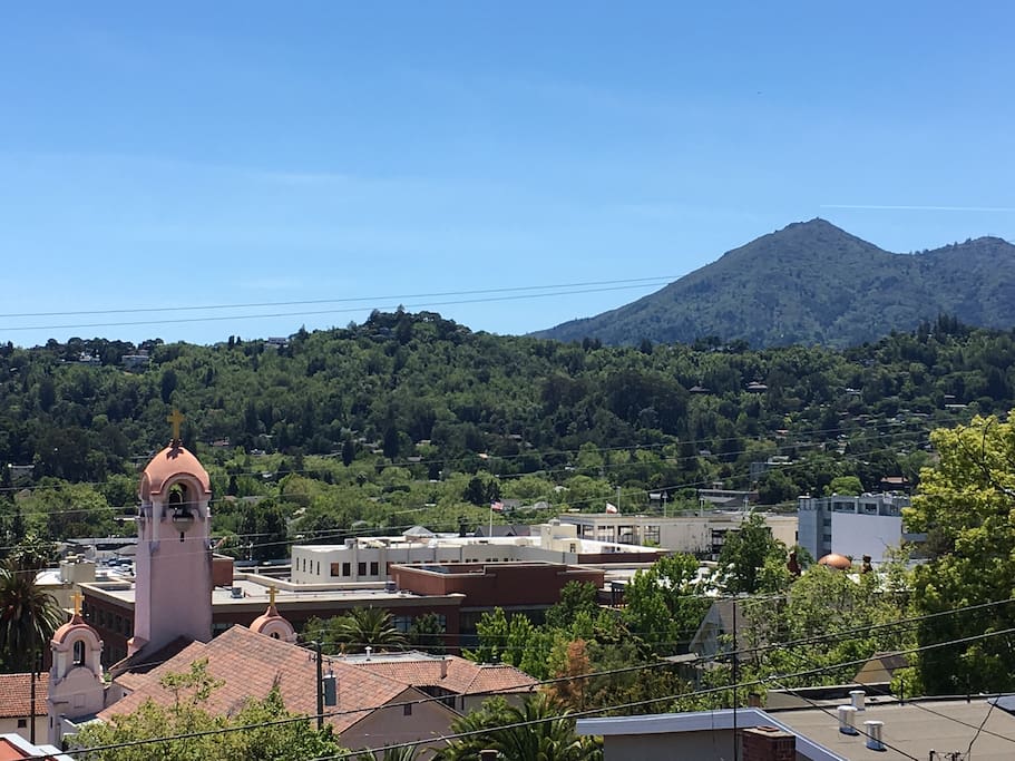 View of the historical San Rafael mission and mount Tam from the balcony. You can walk to down town San Rafael restaurant, cafe's and bars.