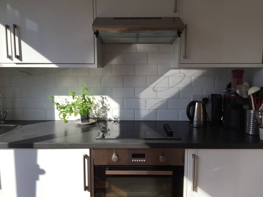 main room, kitchen