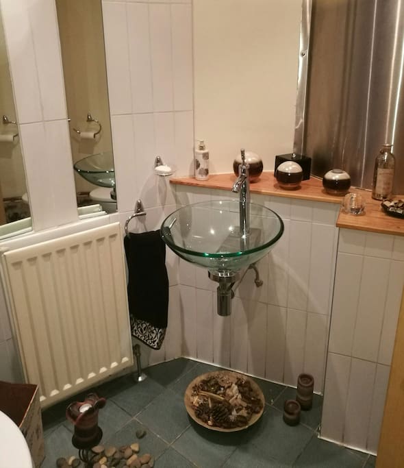 Bathroom with Shower, towels, soaps