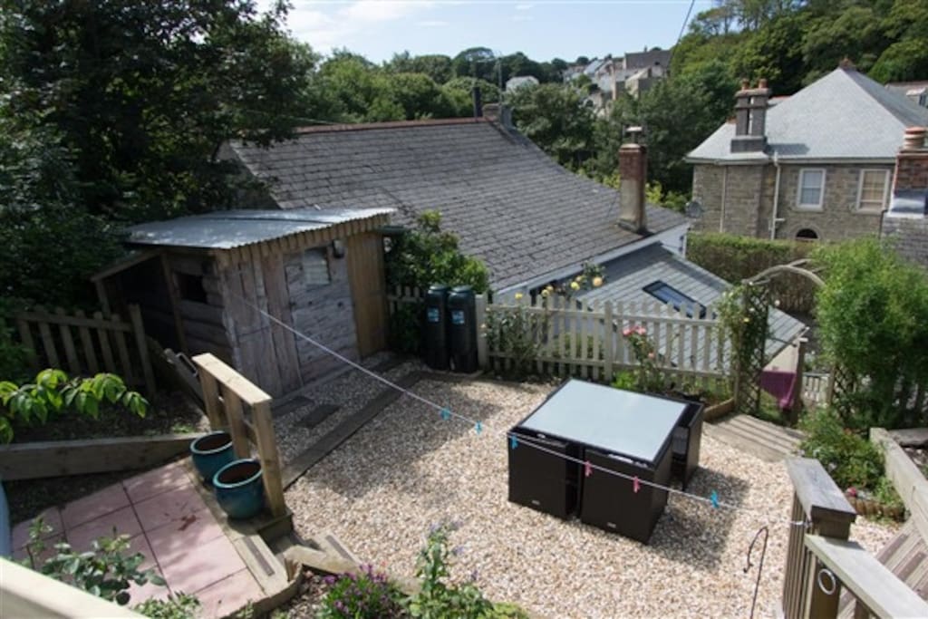 Looking down from top of the garden, seating and BBQ area