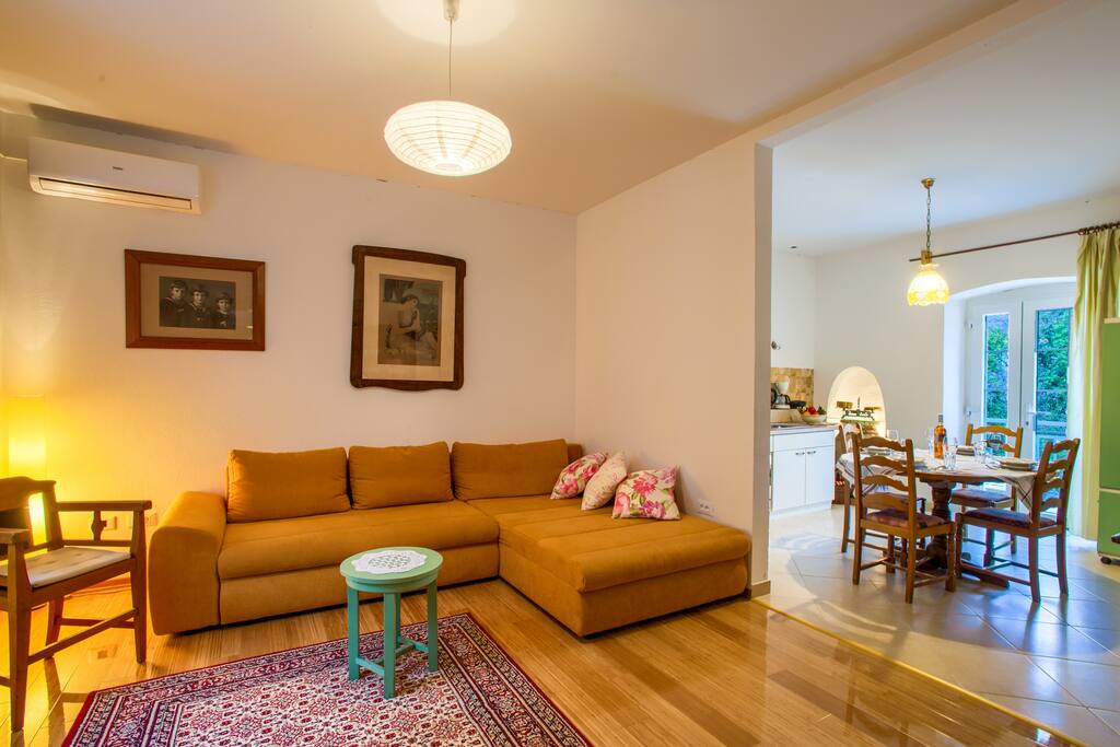 Living room with couch-bed for 2 persons.