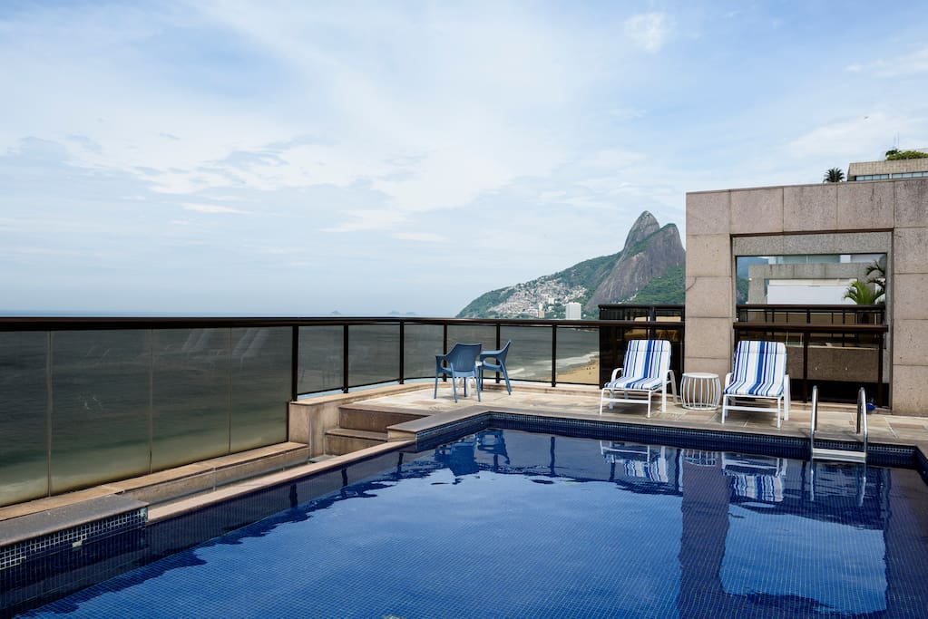 Rooftop swimming poll . Pedra da Gávea and Ipanema Beach sight seeing.