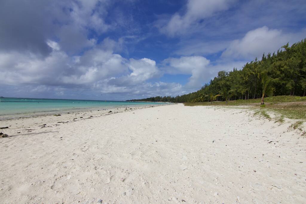 Steps from white sandy beach (Belle Mare Beach) : just cross the road