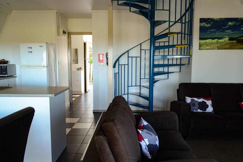 Two bedrooms upstairs have great views.