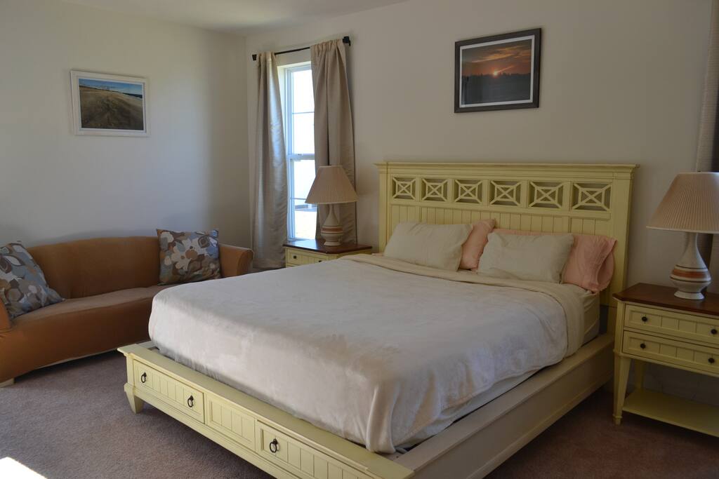Master bedroom with California king bed
