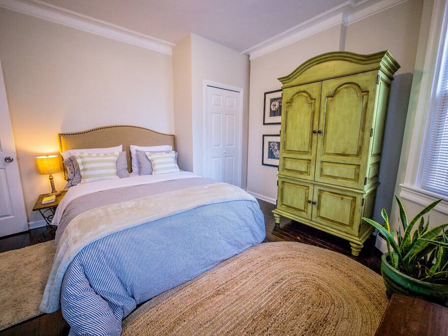 Sink into a plush queen sized bed in the master bedroom.
