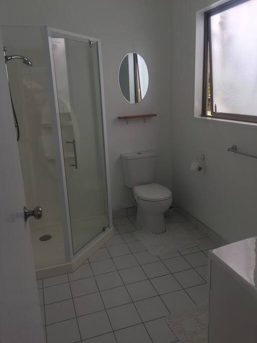 Ensuite , shower , toilet handbasin.